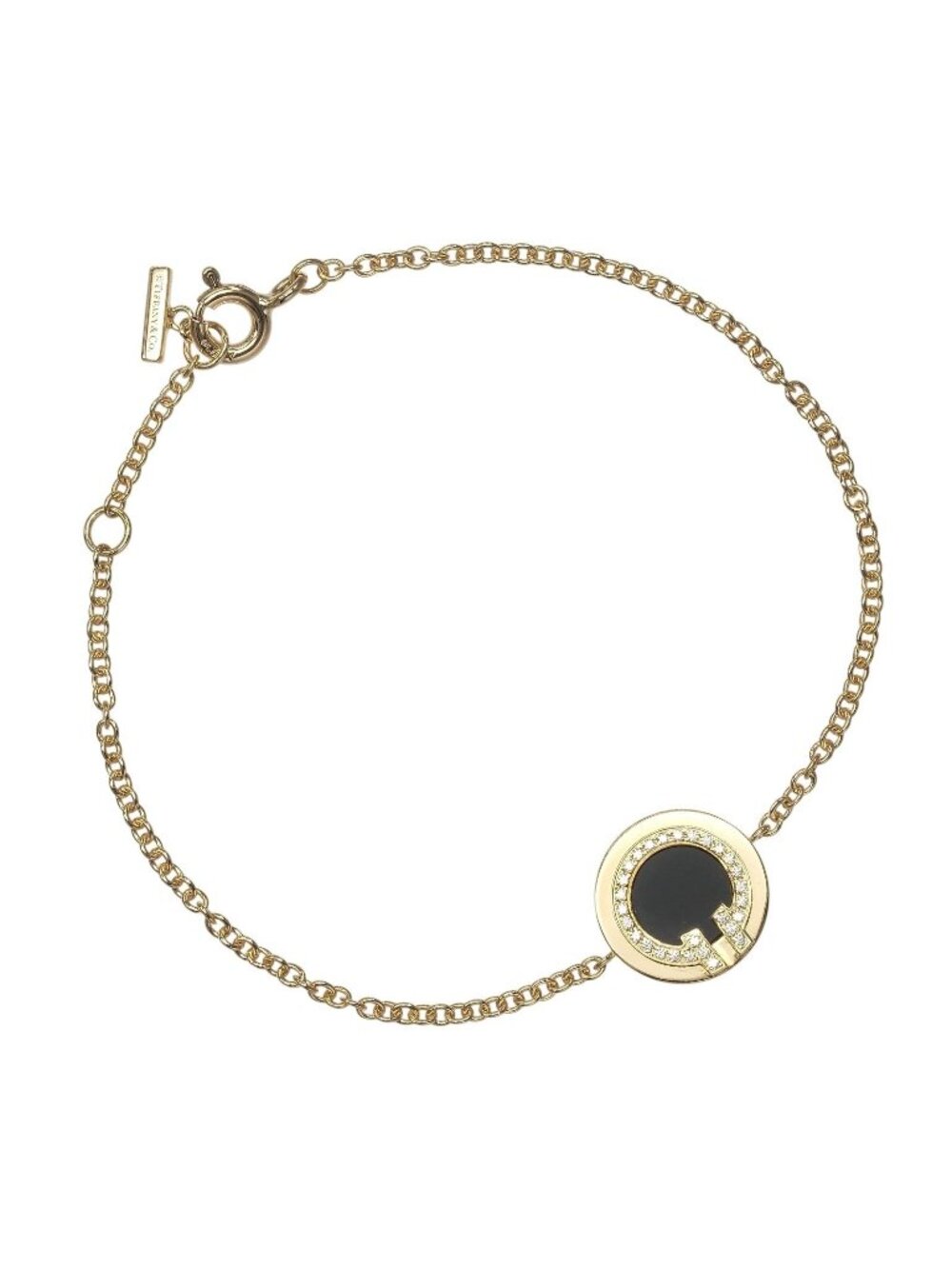 Tiffany & Co T Two Circle Gold Onyx Diamond Bracelet